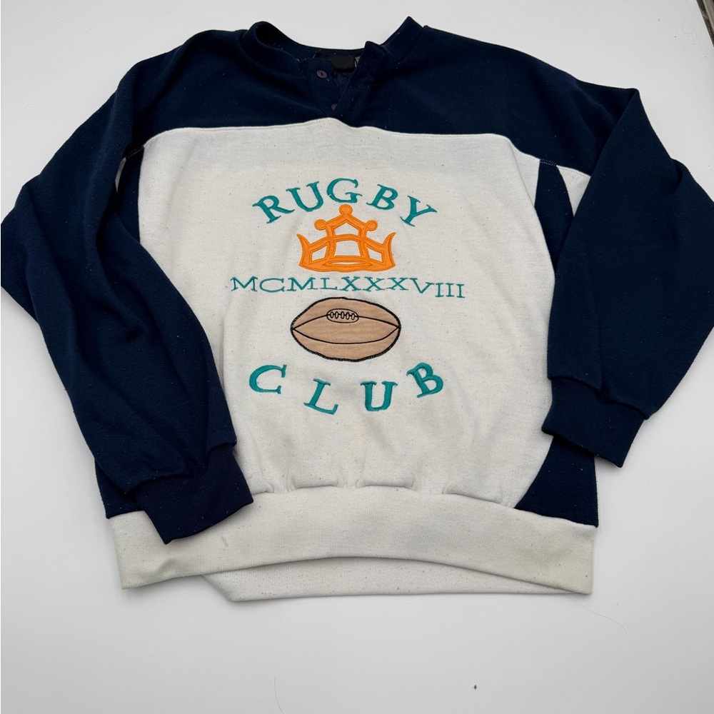 Vintage Rugby Club Sweatshirt Nucleus Size M Embroidered 90s Colorblock